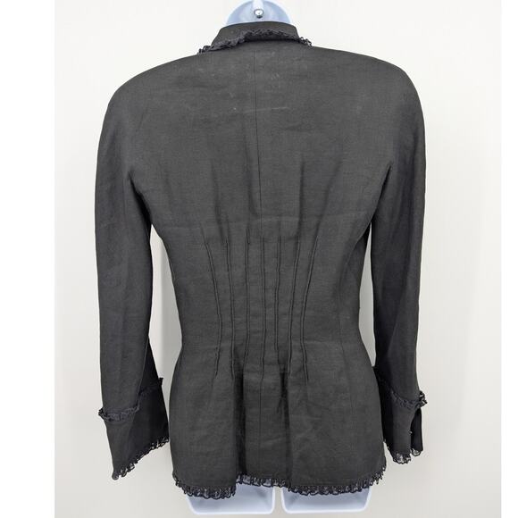 Vintage Black Lace Trim Blazer with Floral Mother-of-Pearl Buttons Size Small - Picture 3 of 11